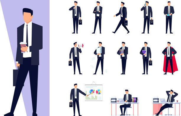 隔离在白色上的一组业务字符图片下载