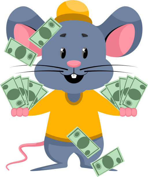 老鼠与袋子的钱在白色的背景图片下载