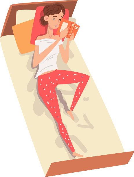 可爱的女人在她的床上看书年轻的女人在图片下载