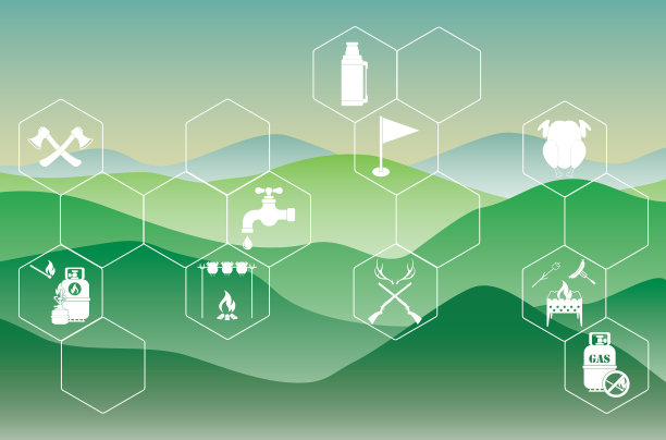 带有旅行和露营装备的海报图片下载