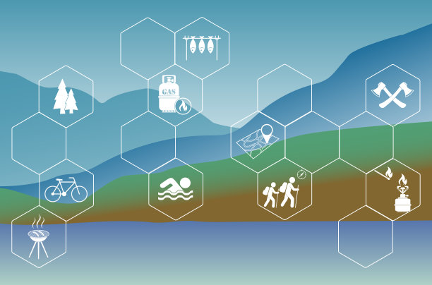 带有旅行和露营装备的海报图片下载