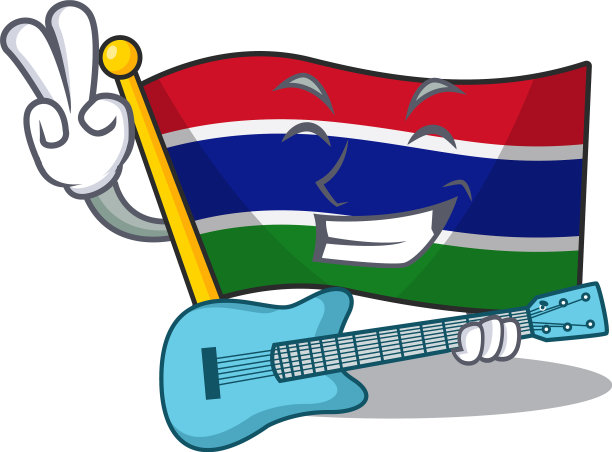 吉他旗帜冈比亚飘扬在卡通杆子上图片下载