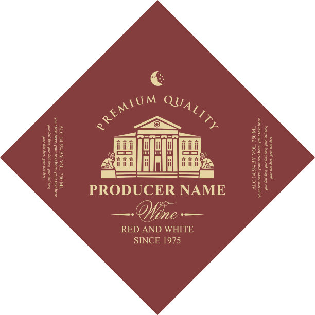 钻石形状的酒标签与老房子和图片下载