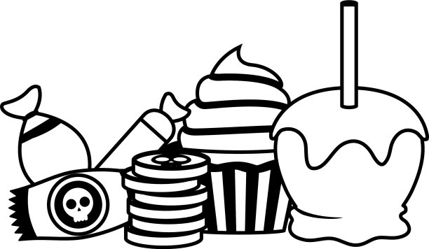 万圣节甜甜的纸杯蛋糕和糖果图片下载