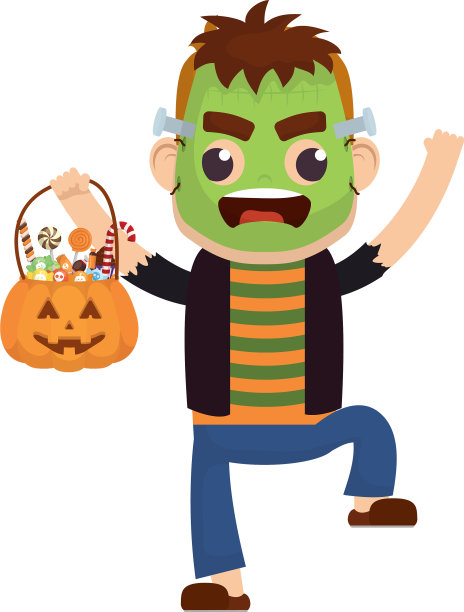 穿着弗兰肯斯坦和南瓜装的小男孩图片下载