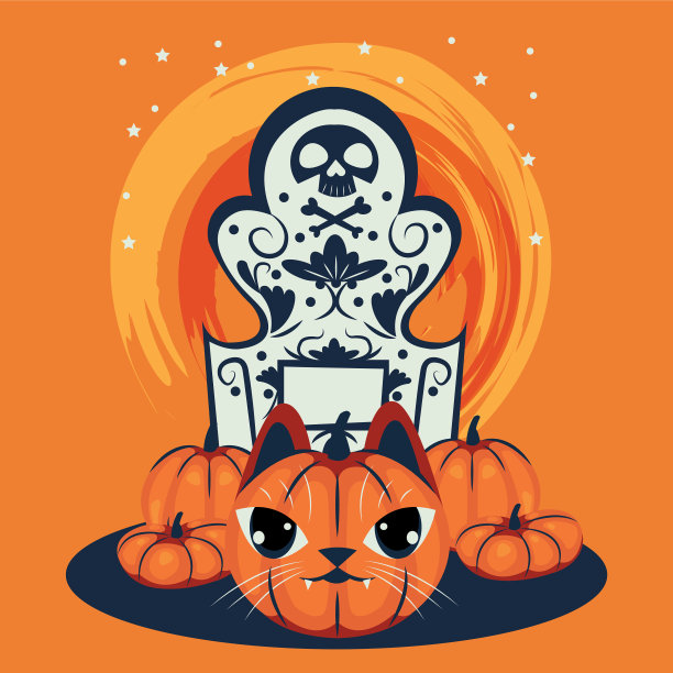 万圣节猫头伪装的南瓜人物图片下载