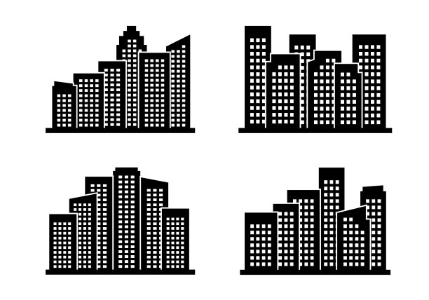 白色背景下的城市和摩天大楼图片下载