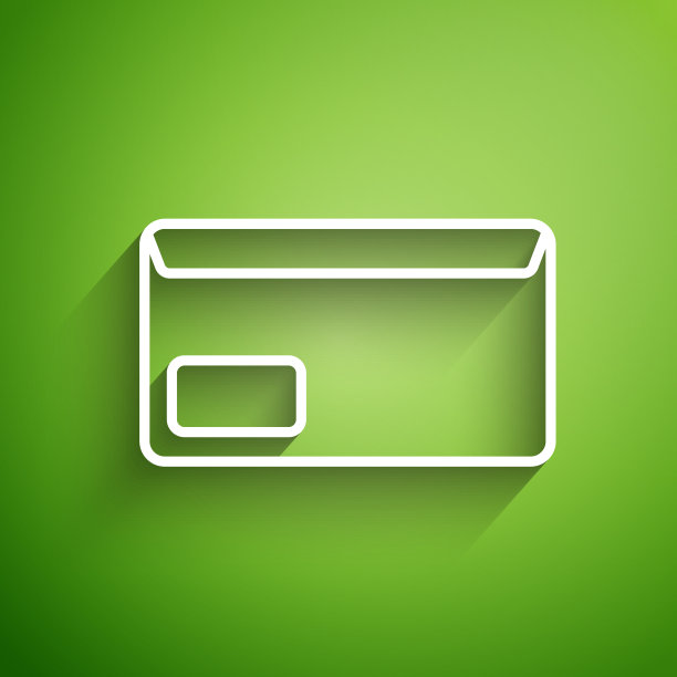 白色线信封图标隔离在绿色上图片下载