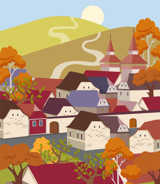 卡通平地老城，风景斑斓图片下载