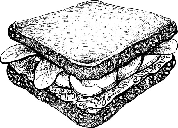 手绘的健康全麦面包三明治图片下载