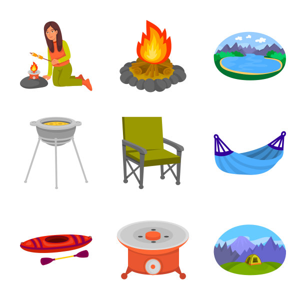 孤立对象野餐和自然图标集图片下载