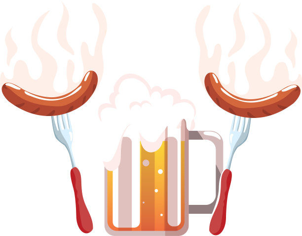 大杯啤酒配白烤香肠图片下载