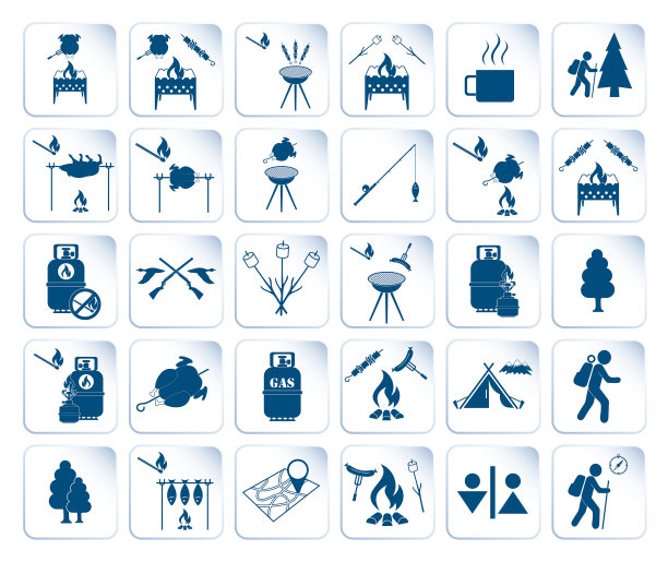 设置旅行和露营装备图标图片下载