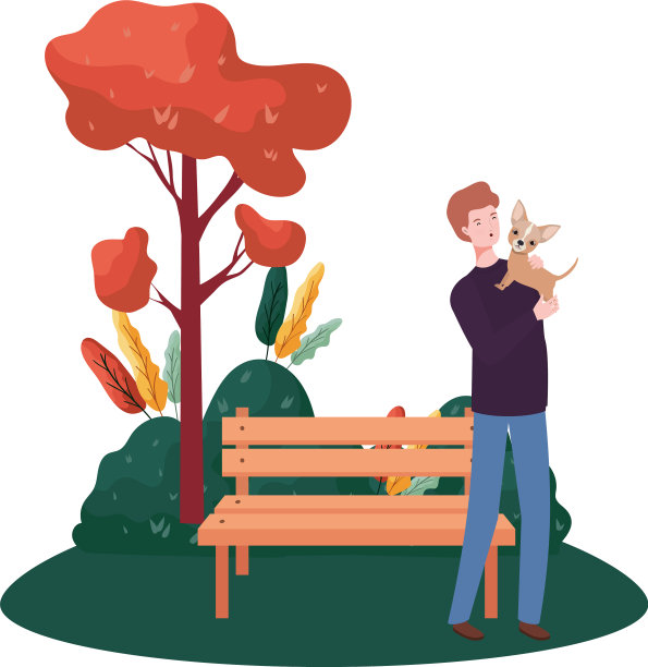 年轻男子在公园里举起可爱的狗图片下载