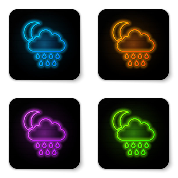 霓虹云与雨和月亮的图标图片下载