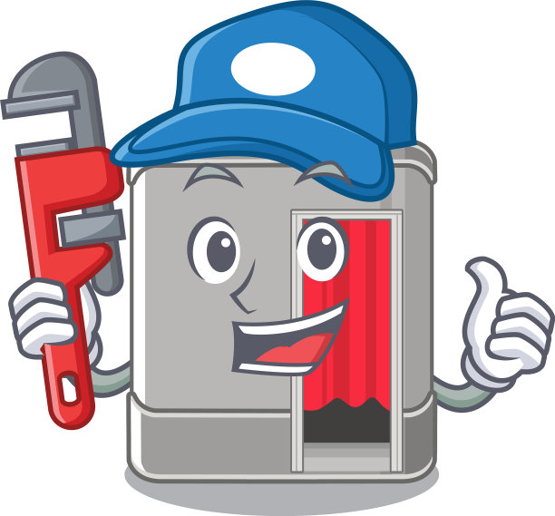 吉祥物桌子旁边的水管工照相亭图片下载