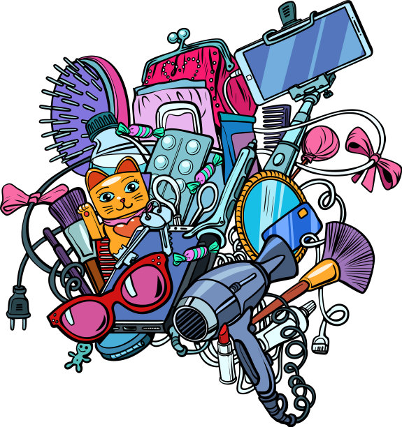 女性手袋的内容设置在白色隔离图片下载