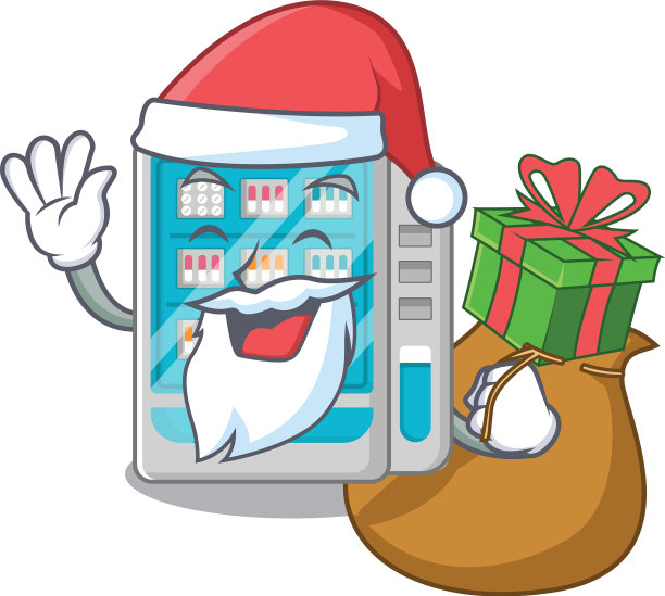 圣诞老人带着礼物在自动贩卖机买药图片下载