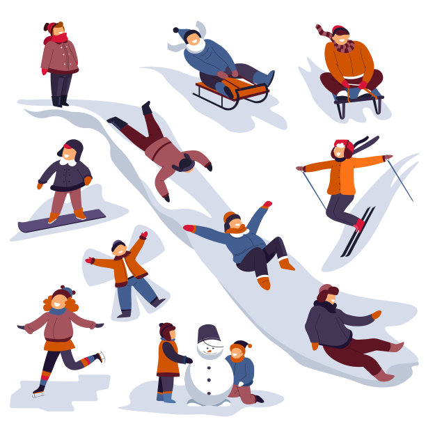 冬天，孩子们在户外玩雪橇图片下载