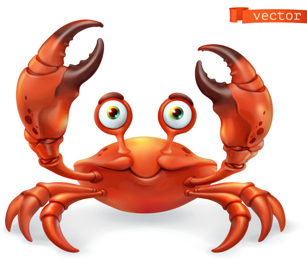 螃蟹卡通人物有趣的动物3d图标图片下载
