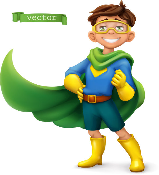 穿着超级英雄服装和绿色外套的小男孩图片下载