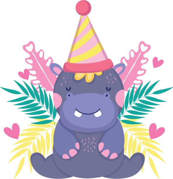 可爱的小河马和派对帽和花园图片下载