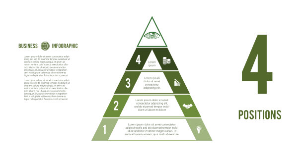业务流程信息图模板。金字塔为4个文本区域。普罗维登斯的眼睛。Сoncept成功的财务活动。绿色的色彩图片下载