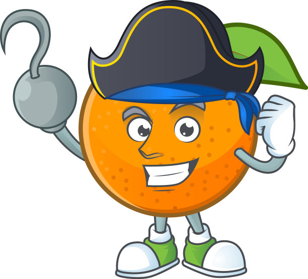 海盗橙水果卡通与叶绿色图片下载