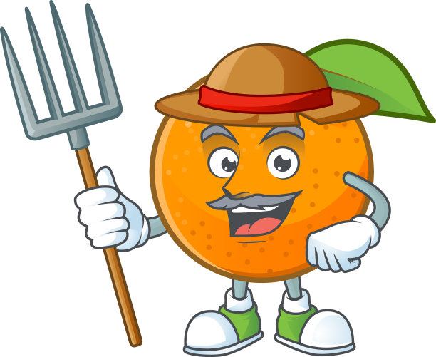 农民橙水果卡通与叶绿色图片下载