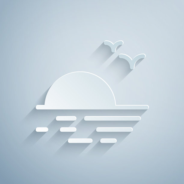 剪纸日落图标孤立在灰色背景图片下载