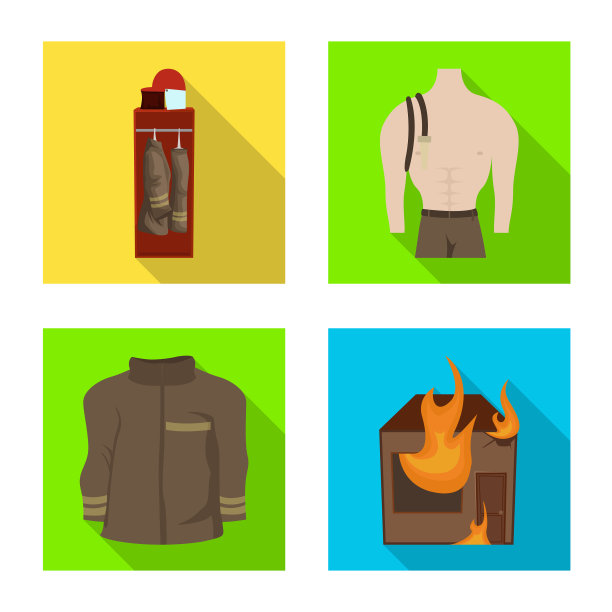 孤立的物体消防员和火标志集图片下载