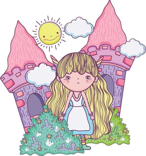 可爱的小仙女带着城堡在田野图片下载