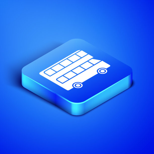 等距双层巴士图标隔离在蓝色图片下载