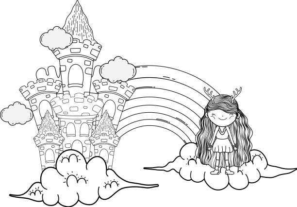 小仙女带着彩虹在城堡里图片下载