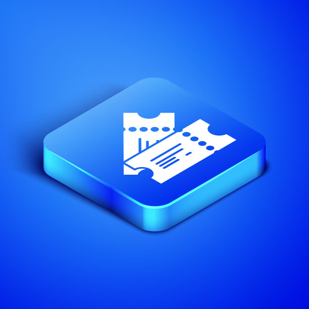 等距电影票图标孤立在蓝色图片下载