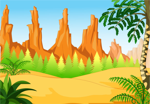 凉爽的沙漠景观与岩石山卡通图片下载