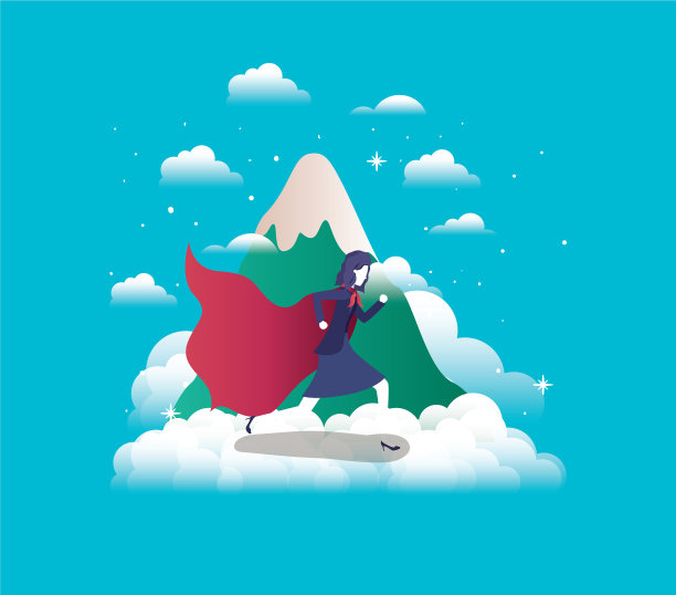 穿着英雄外套的女商人在天空中奔跑图片下载