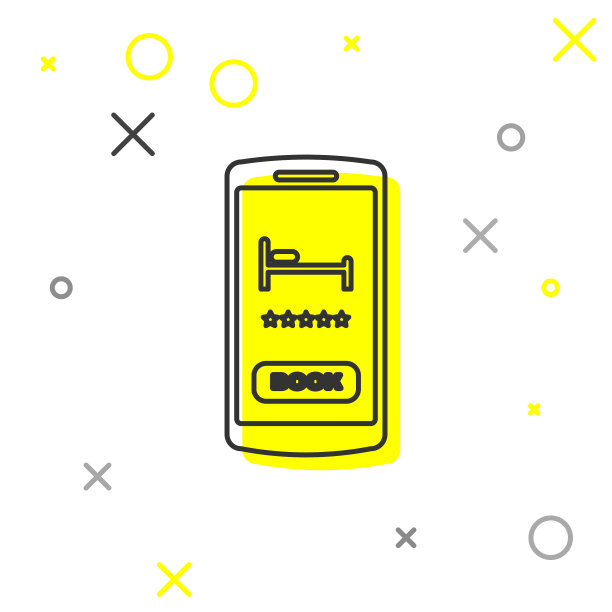 灰色线在线酒店预订图标孤立上图片下载