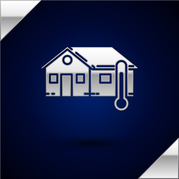 银色房屋温度图标孤立在黑暗图片下载