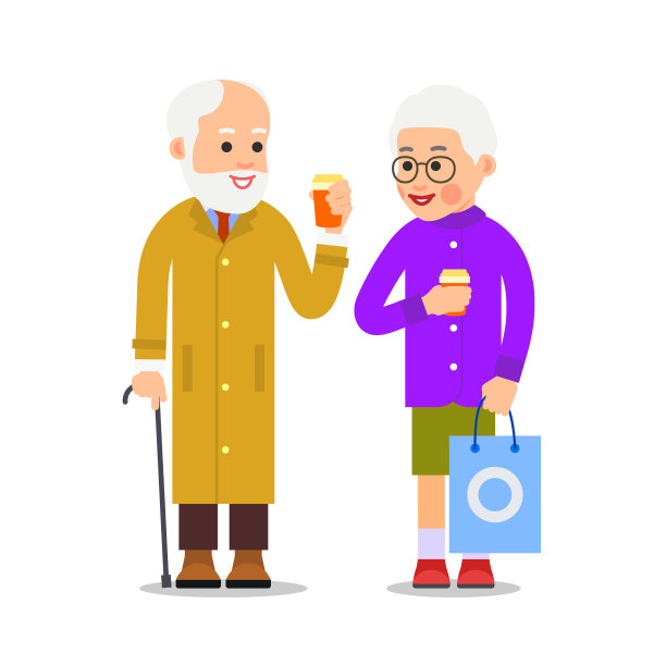 老两口喝咖啡老人站着图片下载