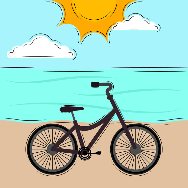 骑自行车越过一片海景图片下载