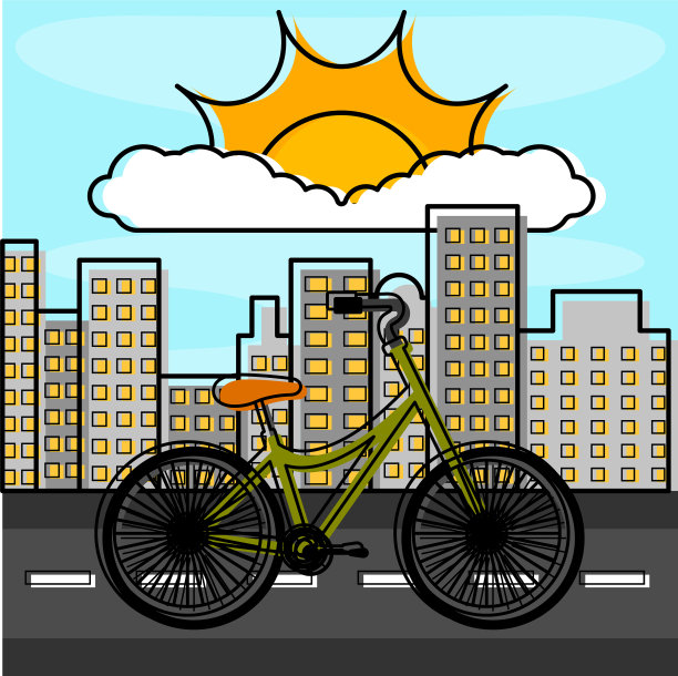 在城市景观上骑自行车图片下载