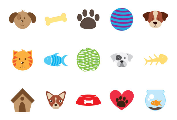 孤立的宠物图标设置设计图片下载