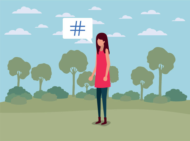 年轻女子用磅键在语音泡泡上敲击图片下载