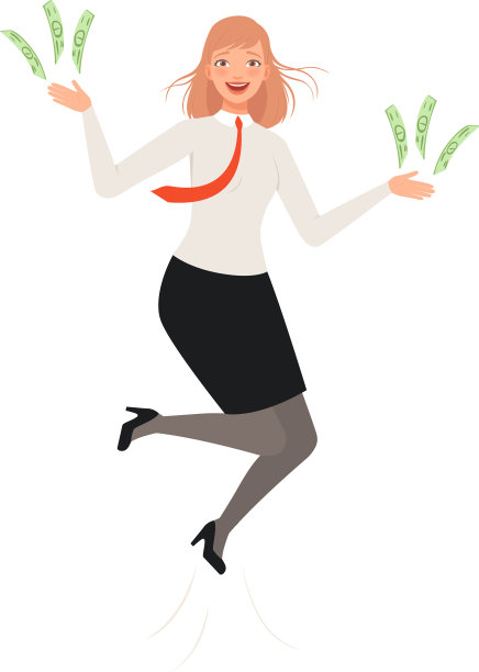 快乐的女商人得到金钱性格图片下载