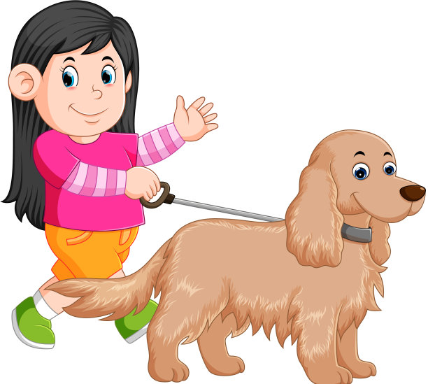 一个小女孩和她的母狗在散步图片下载