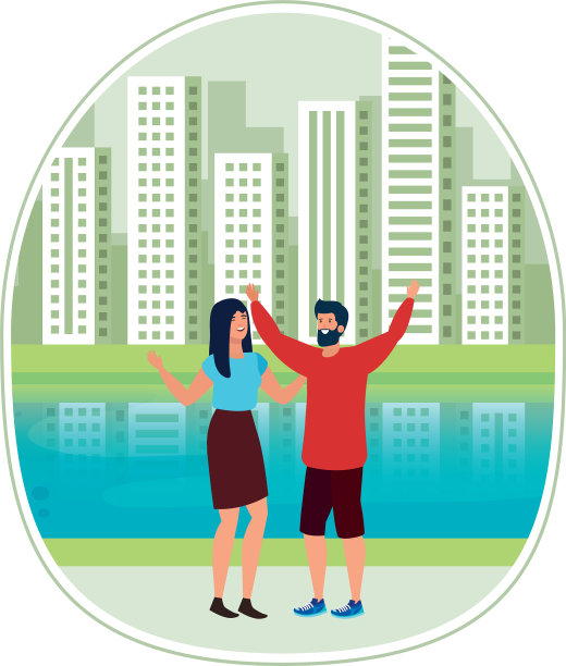 年轻的情侣在公园里庆祝图片下载