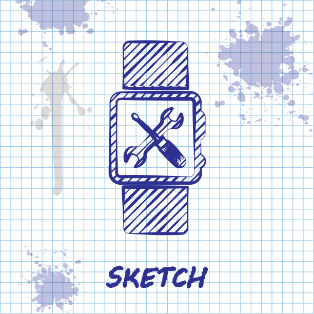 用螺丝刀和扳手勾勒出智能手表的线条图片下载