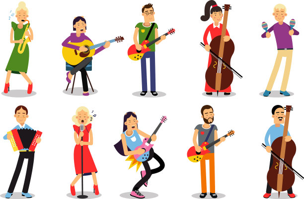 设置音乐家演奏不同的乐器图片下载