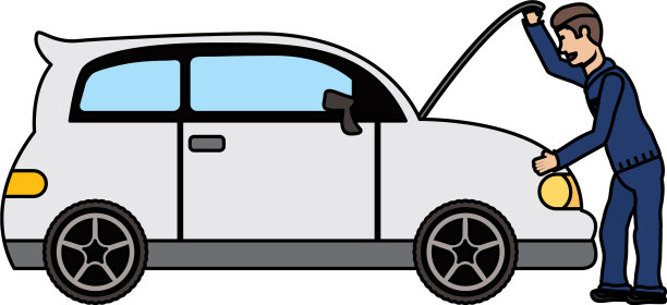 年轻的机械师在汽车角色工作图片下载